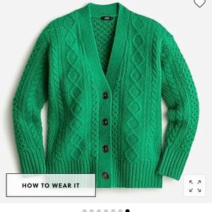 JCrew Cable knit stretch wool cardigan sweater in brilliant kelly